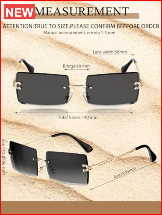 4 Pairs Rimless Rectangle Sunglasses Frameless Square Shades Eyewear for Women main image 5
